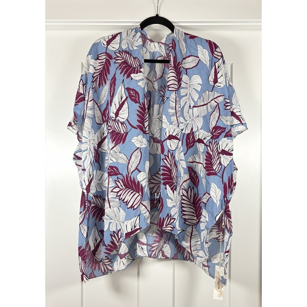 Macchia Di Ruggine Kimono Cardigan Women's One Size Blue Tropical Leaf Print New
